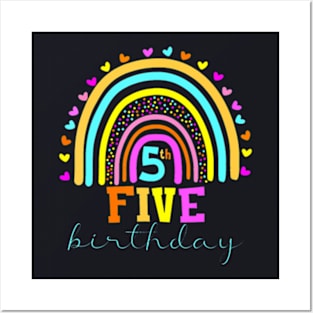 5 Years Old Rainbow 5Th Birthday For Girls Boys Kids Posters and Art